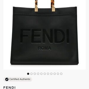 Fendi Black Sunshine Tote with Tortoiseshell Accents and shoulder strap